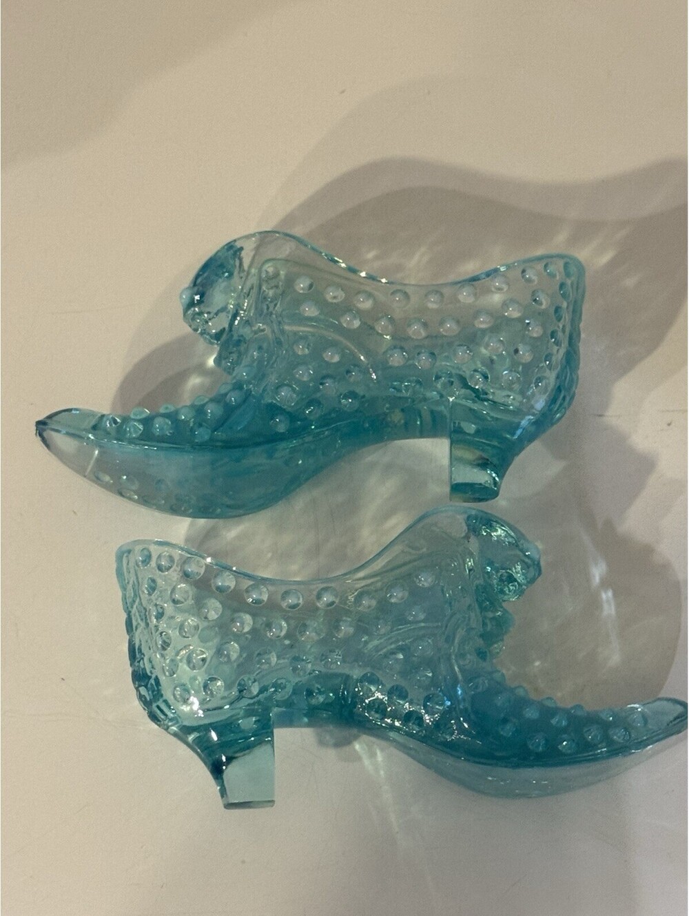 Fenton Blue Glass Hobnail High Heel Shoe Figurines Pair Decorative Glossy Finish - Picture 3 of 6